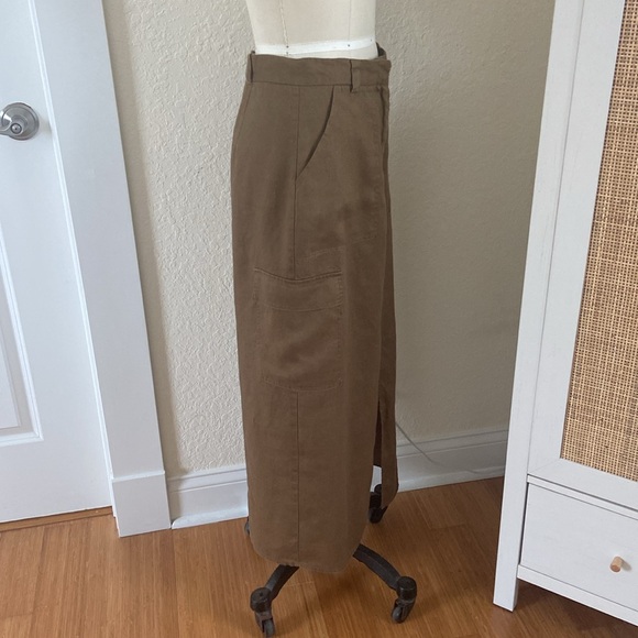 Magaschoni Women’s 100% Linen Cargo Midi Skirt Size 4 Urban Safari Inspired - Picture 4 of 9